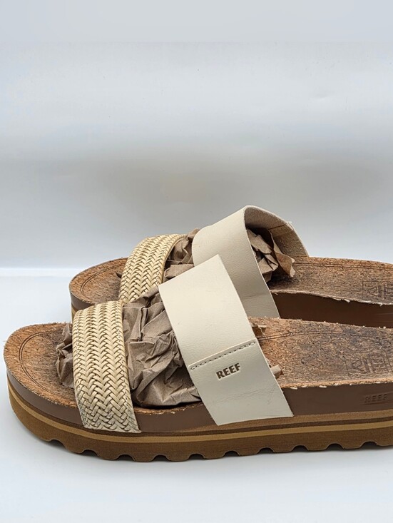 Reef Shoes - Reef Cushion Vista Hi Slide Sandal Women's Size 9 Vegan Leather Straps Tan Cream